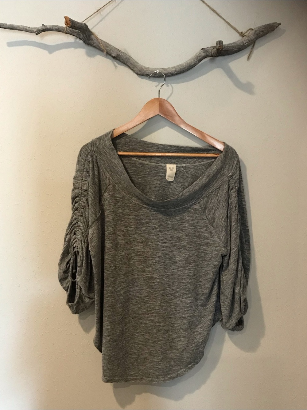 Free People We the Free Grey Cinched Sleeve Top